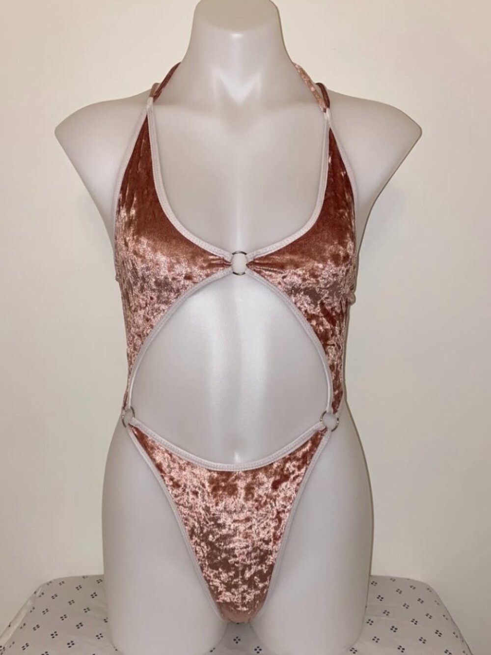 NWOT Slow Drip bodysuit - Pink Crushed Velvet, Size S